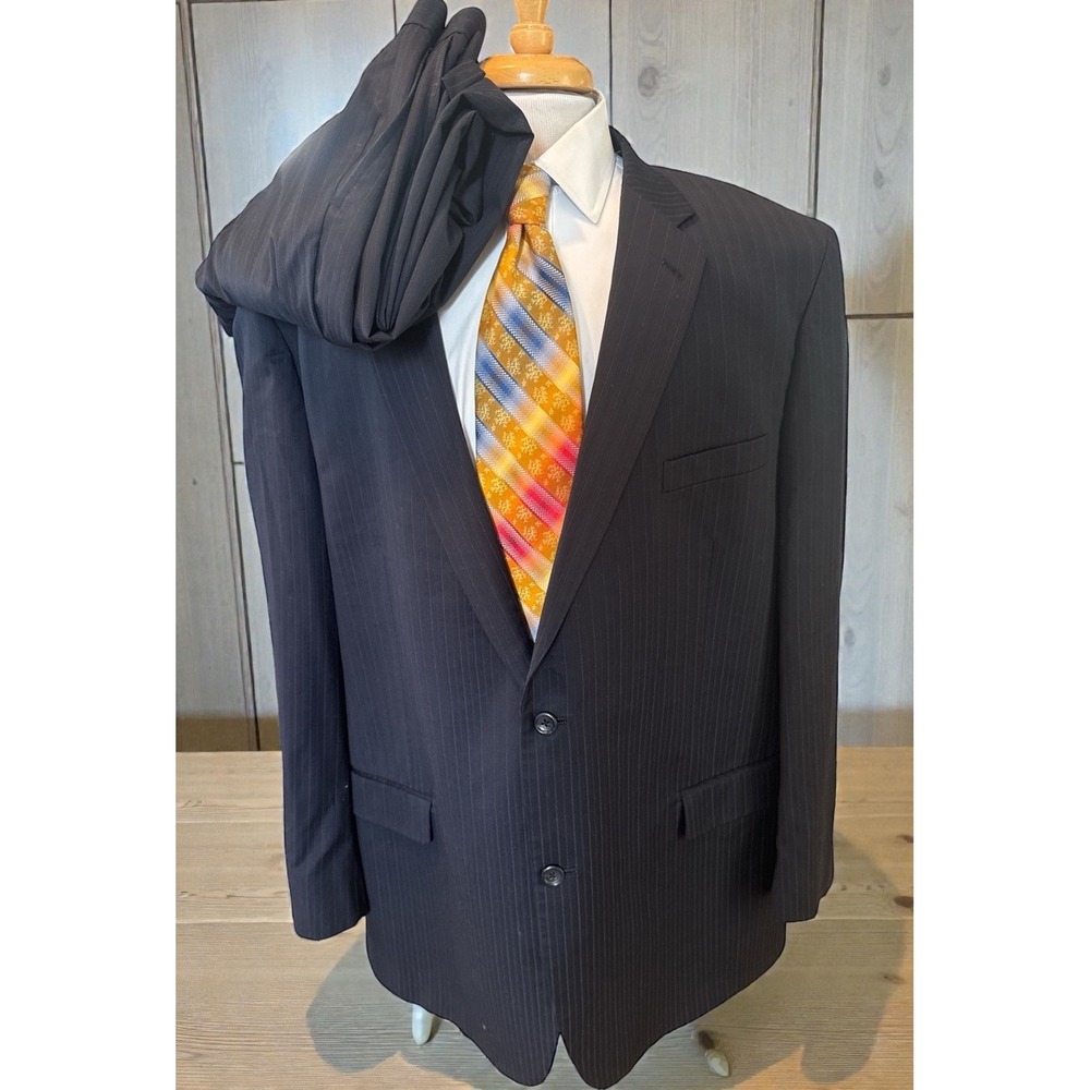 Joseph & Feiss 2-Piece Blue Stripe Wool Suit 52L Big & Tall Jacket 44 x 27 Pants